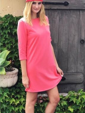 New Women's Coral Shift Dress - Casual 3/4 Sleeve UPF50+ great travel dress